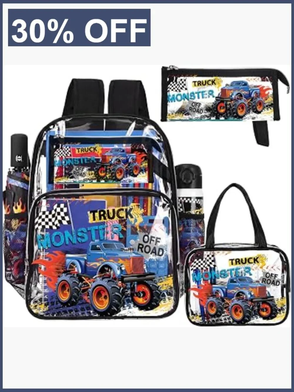 Heavy Duty Clear Backpack Set with Lunch Bag & Pencil Pouch